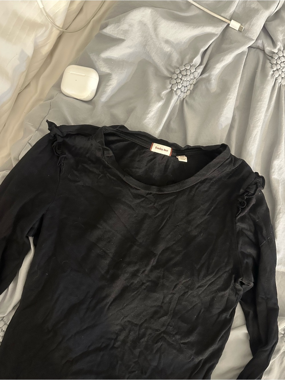 Sunday Best Black Long-Sleeve Ruffle Shoulder Tee
